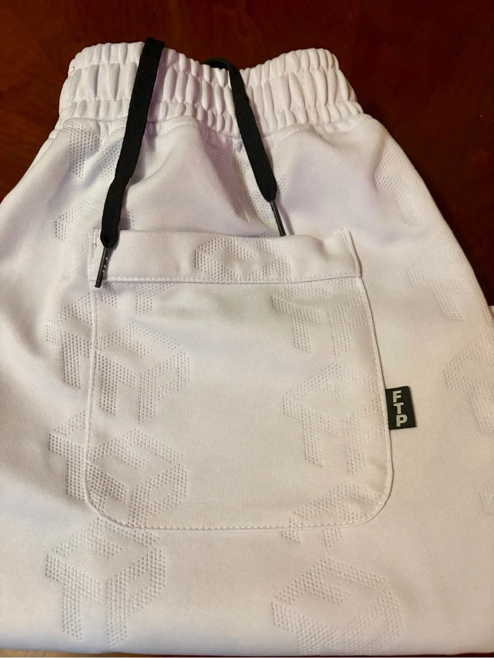 FTP White Athletic Mesh Shorts with Black Logos